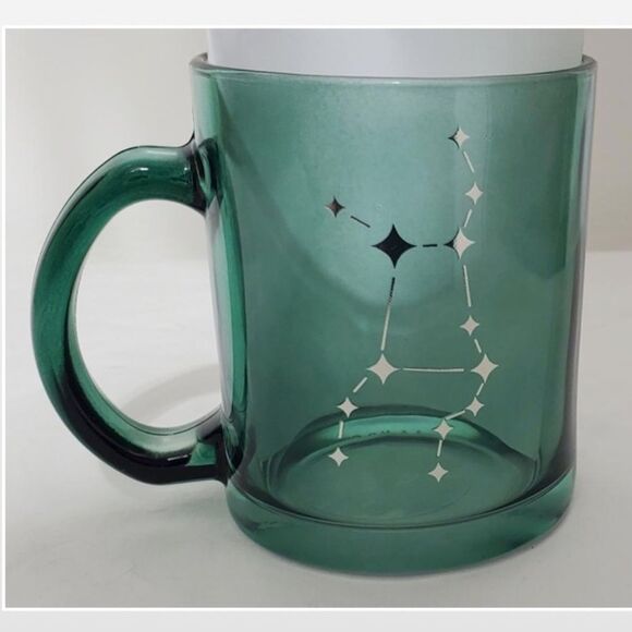 New Coffee Glass Virgo Zodiac Green Transparent Silver Star Constellation NWT - Picture 8 of 13